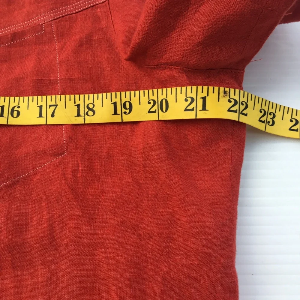 Burberry London Red 100% Linen Short Sleeve Button Down Shirt Nova Check Trim 46